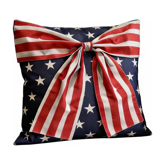 SLYNSHome 4th of July Throw Pillow Covers with Bow 18x18 inch,Patriotic Pillow Case for Independence Day Memorial Day Cushion Case for Indoor Outdoor