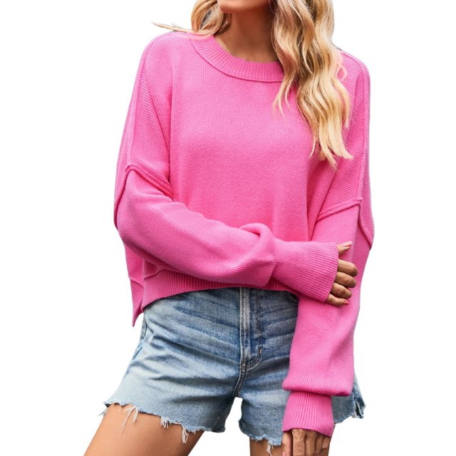 TJAZFJPA Chandail Boho Chandail pour Femmes à Col Rond Chandail Uni Ample Chandail à Enfiler Chandails Rouges pour Femmes Chandail Rayé Vert et Rouge