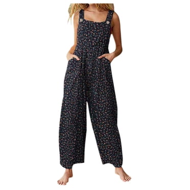 Plus Size Jumpsuit Clearance Women's Floral Prints Straps Wide Leg With Pockets Vintage Jumpsuit Womens Rompers And Jumpsuits