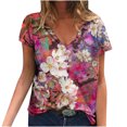 thumbnail image 1 of Hauts d'Été pour Femmes Manches Courtes Femmes Blouse d'Été Imprimée T-Shirts Décontractés Col en V Manches Courtes T-Shirts Hauts, 1 of 1