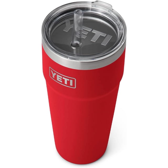 YETI Rambler 26 oz Straw Cup, Vacuum Insulated, Stainless Steel with Straw Lid, Rescue Red