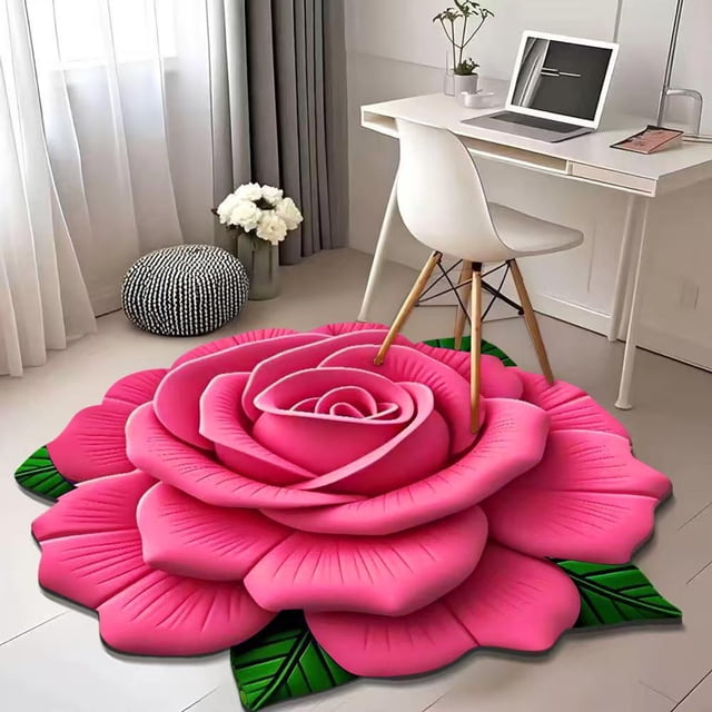 Feltree 3D Flower Mat Non-Slip Soft Area Rug 24x24 Inch Crystal Velvet for Living Room Bedroom Home Office Decor