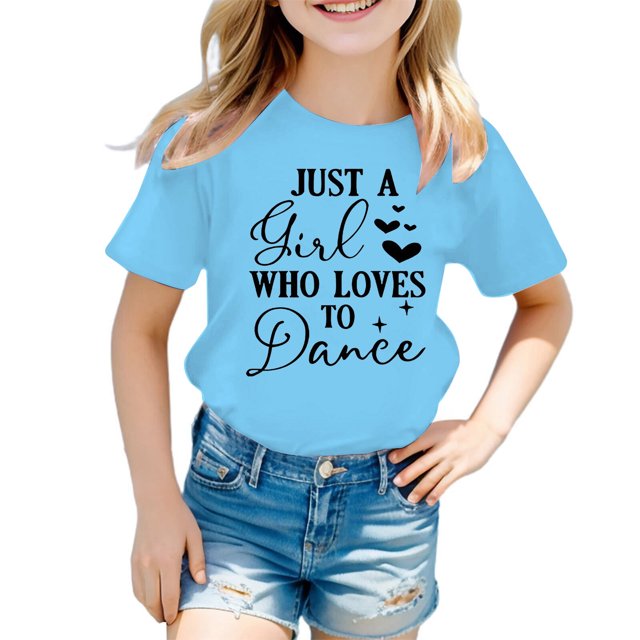 PMVFHDE Hauts Tendance pour Filles T-Shirts Tunique Graphique T-Shirt pour Fille T-Shirt pour Filles Hauts Manches Courtes Hauts Tube pour Filles Enfant Filles Mignon Graphique Col Rond T-Shirt Manches Courtes T-Shirt d'Été Bleu,11-12 Ans