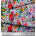 thumbnail image 3 of Soimoi Blue Polyester Crepe Fabric Stripe,Floral & Parrot Bird Decor Fabric Printed BTY 42 Inch Wide, 3 of 3
