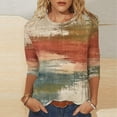 thumbnail image 2 of HKEJIAOI T-Shirts à Manches 3/4 pour Femmes à Imprimé Floral, Col Rond, Coupe Ample, T-Shirts Décontractés Mode, Chandails à Enfiler, Kaki-A m, 2 of 5