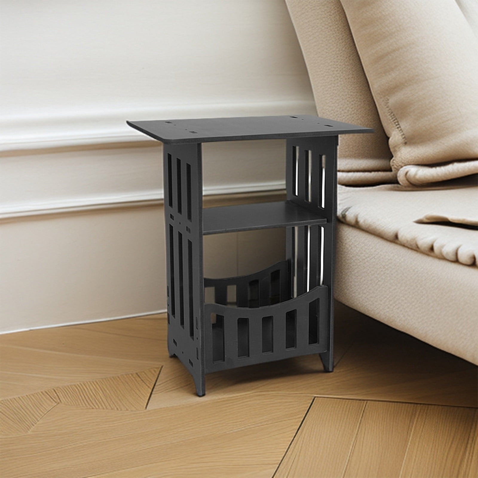 Qiopertar Square Mini Nightstand for Small Spaces, Compact PVC Side Table with Sturdy Construction, Space Saving Bedroom Living Room Sofa End Table