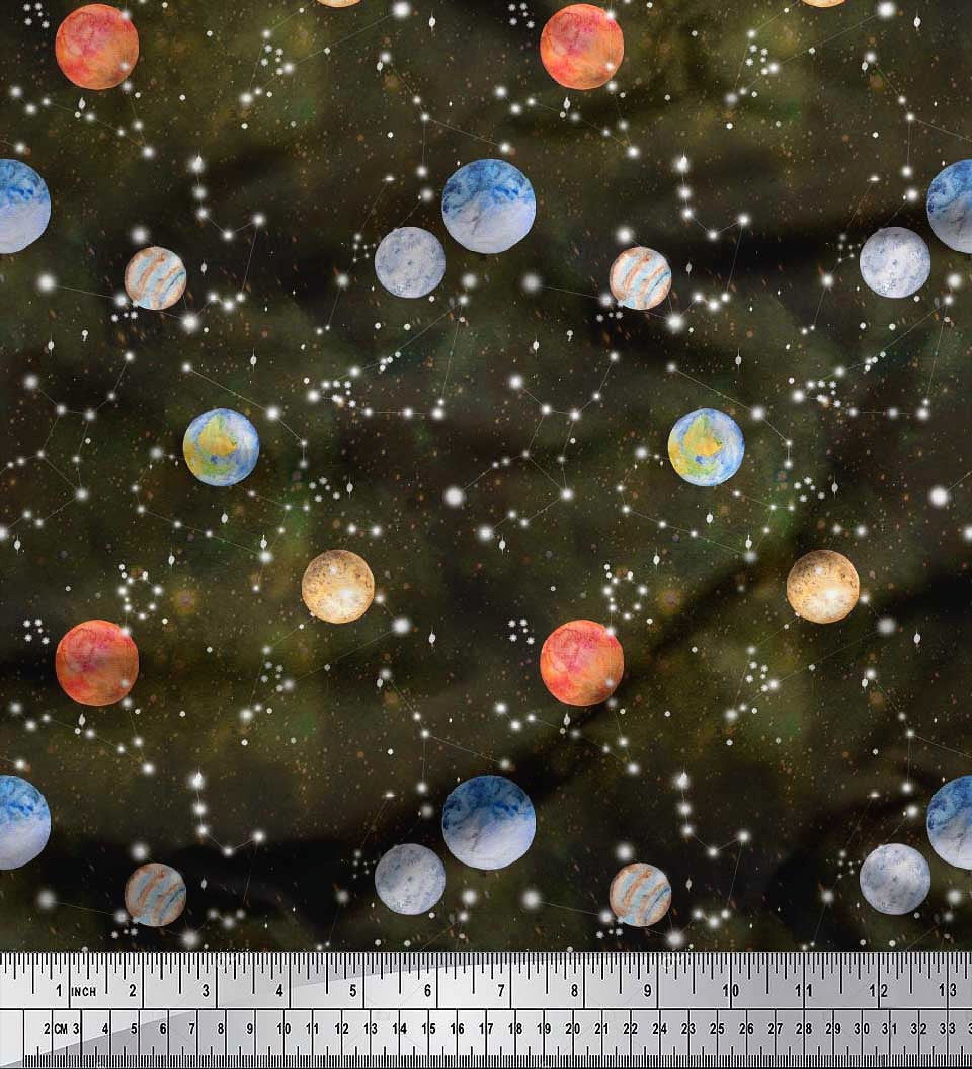 Soimoi Rayon Fabric Planet Galaxy Print Fabric by Yard 42 Inch Wide