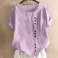 thumbnail image 2 of Timegard Plus Size Tops for Women Round Neck Short Sleeve Button Lightweight Blouse Casual Loose Tops, 2 of 5