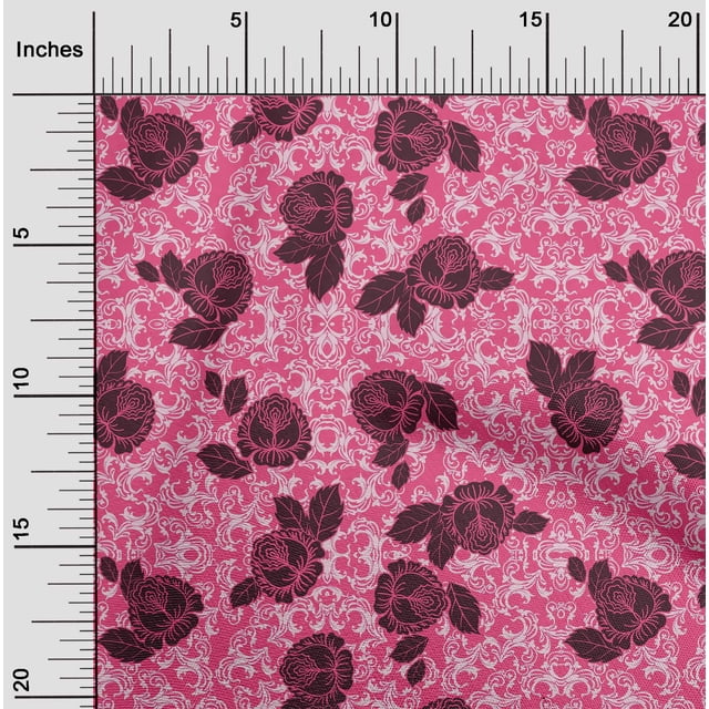 oneOone Tissu en Coton Cambric Feuilles & Roses Imprimé Floral 1 Yard 56 Pouces de Large