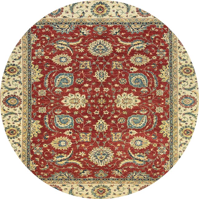 Ahgly Company Tapis d'Intérieur Rond Abstrait Rouge Brique Oriental, 7 Pieds Rond