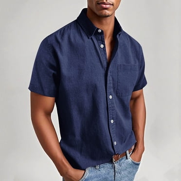 Chemise à Manches Courtes pour Homme à Boutons, Chemise Décontractée Ample et Respirante en Polyester pour Homme, Chemise à Manches Courtes à Boutons avec Poche
