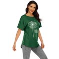 thumbnail image 1 of LUXUR Femmes Été Tops Pissenlit Impression T-shirt Manches Courtes T-shirt Mode Pull Col Rond Tee Green M, 1 of 3