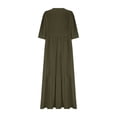 thumbnail image 3 of Pisexur Robes d'Été pour Femmes en Doux Lin-Coton Robes d'Été pour Femmes Décontractées à Col en V Manches 3/4 Robe Maxi Ample Confortable Fluide Robes pour Femmes Couleur Unie à Volants Boho Longues Robes P-2TG Vert, 3 of 5