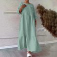thumbnail image 1 of Gspmoly Robes pour Femmes, Robe Décontractée en Lin Uni à Col en V pour le Printemps et l'Été avec Poches et Manches Longues, Robes de Cocktail pour Femmes Offres du Jour, 1 of 6