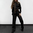 thumbnail image 2 of Fgnfyis Womens Tracksuits Set Womens Cargo Pant Two Piece Outfit Drawstring Full Zip Cropped Work Jacket and Drawstring Long Pant Sets Casual Pocket Solid Color Sweatsuit Trousers Sets Black S, 2 of 6