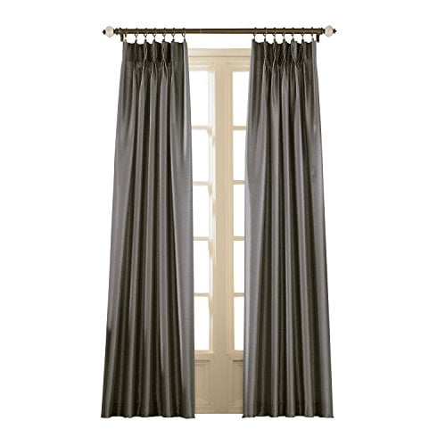 Curtainworks Marquee Pinch Pleat Curtain Panel, Pewter, Faux Silk, 30-Inch x 95 Inch, Solid
