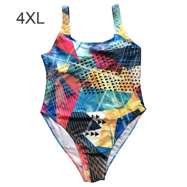 Maillot de Bain Imprimé Taille Ajourée Femmes Femmes Maillot de Bain Imprimé Femmes Maillot de Bain Grande Taille Polyester Tenue de Plage, Coloré, 4TG