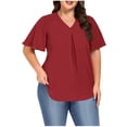thumbnail image 1 of Frostluinai Women's Tops Plus Size Ruffle Short Sleeve Tunic Shirts V Neck Pleated Tshirts Solid Color Flowy Blouses Lightweight Going Out Tees, 1 of 7