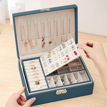 LSLJS Jewelry Organizer Box Leather Large Jewelry Boxes Earrings Holder Organizer Storage Case Double Layer Display with Removable Tray Elegant Jewelry Box