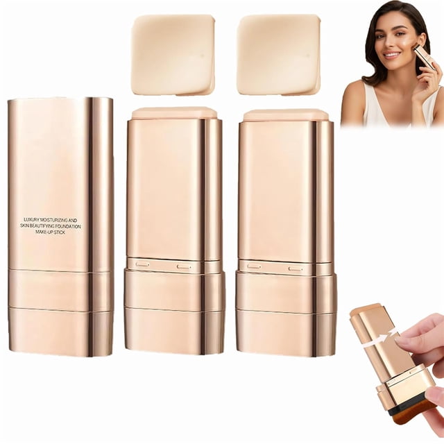 Luminous Dual-Ended Concealer Foundation Stick, Korean Foundation Stick 3 in 1 with Brush, Lightweight, Brightens, Long-Lasting for All Skin Types (#01+#01)