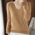 thumbnail image 4 of asjyhkr Tops For Women Long Sleeve Knit Cotton V Neck Sweater Pullover Basic T Shirts Solid Color, 4 of 7