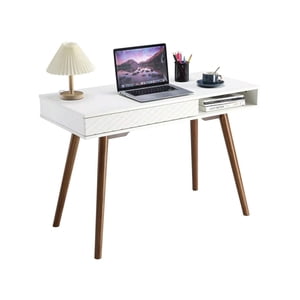 QinaQin Bureau de bureau moderne simple à domicile Centre de formation Bureau moderne d'écriture d'ordinateur avec tiroir Pieds en bois massif et rangement ouvert Cubby petite table de vanité pour la chambre