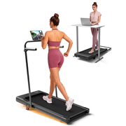 MJWW Compact Treadmill Walking Pad with Handrail, Phone Holder and 6% Incline, 300LBS Capacity Portable Under Desk Treadmill for Apartment and Home Office, App & Remote Control