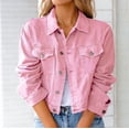 thumbnail image 1 of Veste en Denim Unie pour Femmes à Manches Longues, Cardigan Amincissant, Manteau avec Poches, Haut, 1 of 5
