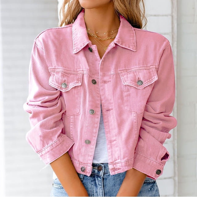 Veste en Denim Unie pour Femmes à Manches Longues, Cardigan Amincissant, Manteau avec Poches, Haut