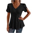 thumbnail image 1 of Liquidation! Hauts Grande Taille pour Femmes, Blouse à Manches Courtes d'Été pour Femmes, Mode Décontractée à Manches Courtes Unie Col en V Blouse, 1 of 4