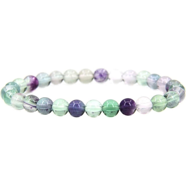 Bracelet Extensible Unisexe en Perles Rondes de 6 mm en Pierre Précieuse de Fluorite Claire de Qualité AAA Naturelle