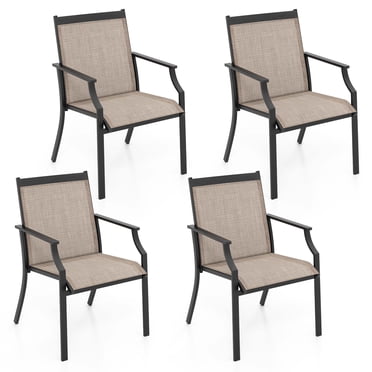 Costway 4 Pieces Patio Dining Chairs Large Outdoor Chairs Breathable Seat & Metal Frame Coffee