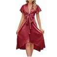 thumbnail image 2 of Wolfast Robe Aguichant à Manches Longues pour Femmes Été Décontractée à Manches Courtes Col en V Unie Aguichant Fluide Longue Robe Midi, 2 of 9