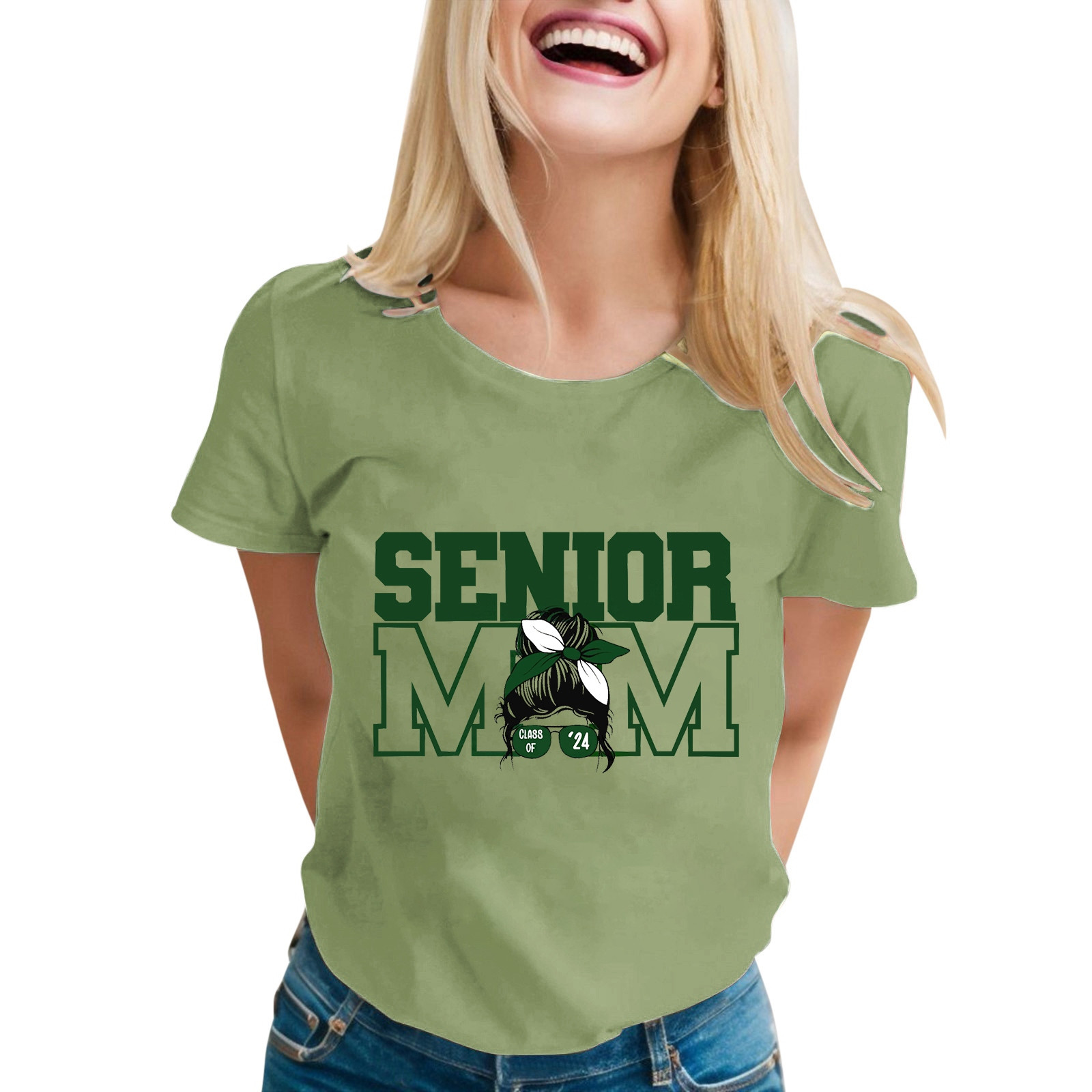 TSADFHJI Hauts de Noël Femmes Drôles Dames Décontracté T-Shirt à Lettres Anglaises Imprimées Col Rond Manches Courtes Top S Vert