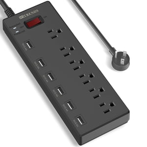 Power Strip, HITRENDS Surge Protector with 6 AC Outlets & 6 USB Charging Ports, 6 Feet Heavy Duty Extension Cord, 1625W/13A Multiplug for Home Office & Multiple USB Devices - Black