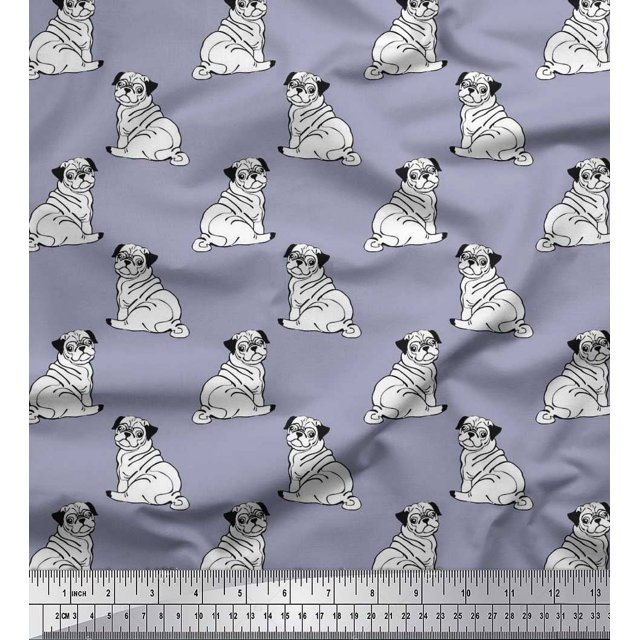 Soimoi Poly Georgette Fabric Pug Dog Print Fabric by The Yard 42 Inch Wide