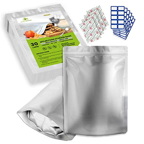 Sacs Mylar 30 pour l'Entreposage des Aliments - Sacs Mylar Extra Épais 7 mil - Sacs Mylar 10"x15 Pouces 1 Gallon 1 Gallon - Sacs Mylar Refermables - Grands Sacs Mylar pour l'Entreposage des Aliments à Long Terme - Sacs Ziploc Mylar
