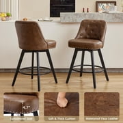 EDTara Modern Counter Height Bar Stools Set, Pair Of 26" Swivel Upholstered Barstools With Back and Stylish Wood Legs for Home Bar