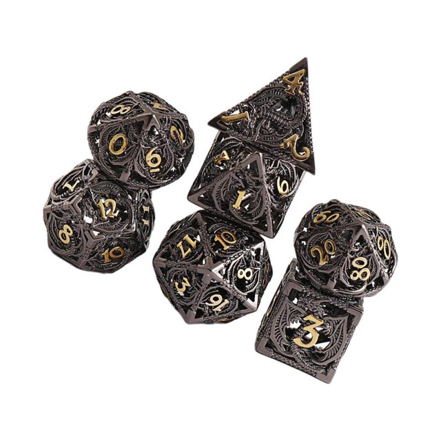 pitrice Ensemble de 7 Pcs de dés en Métal Creux DND avec Étui de Transport pour l'Enseignement des Maths D&D PRG
