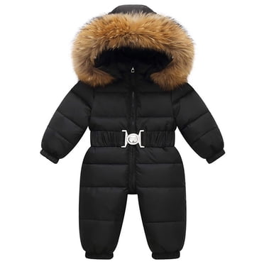 Winter Savings! SROBPTY Winter Childrens Down Jackets Outdoor Skiing Jackets and Thick Jumpsuits for Boys Girls and Babies, Toddler Winter Jackets Black, 1-2 Years