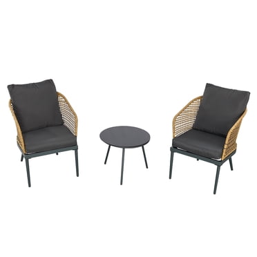 TOYTEXX Ensemble de Patio en Osier 3 Pcs avec Table à Café et 2 Chaises – Mobilier d'Extérieur pour Véranda/cour Arrière