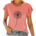 thumbnail image 1 of EGNMCR T-Shirts pour Femmes Mode Femmes Col Rond Manches Courtes T-shirt à Volants Imprimé Hauts Blouse d'Été, 1 of 7