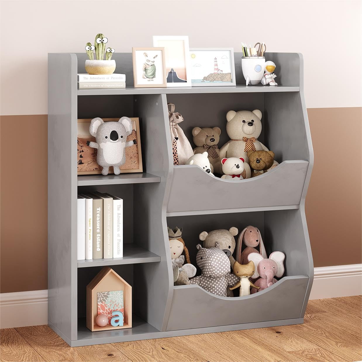 Toy Storage Organizer, 5-Cubby Kids Bookshelf and Bookcase for Boys and Girls, Multi Shelf with Cubby Organizer for Storage Books and Toys, for Kindergarten, Bedroom, Playroom (White)