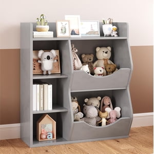 Organisateur de stockage de jouets, 5-Cubby Bibliothèque et bibliothèque pour enfants pour garçons et filles, plateau multi-plateforme avec organisateur de cubby pour les livres de rangement et les jouets, pour la maternelle, chambre, salle de jeux (blanc)