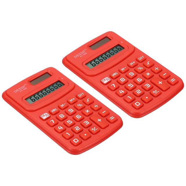 Unique Bargains 8 Digit Pocket Size Mini Calculator Dual Power Handheld Calculator Red 2 Pack
