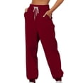 thumbnail image 1 of Pisexur Womens Sweatpants Ribbed Straight Leg Sweatpants High Waist Workout Jogging Pants Trendy Casual Solid Color Sweat Pants Baggy Comfort Drawstring Wide Leg Pants Loungewear with Pockets, 1 of 6