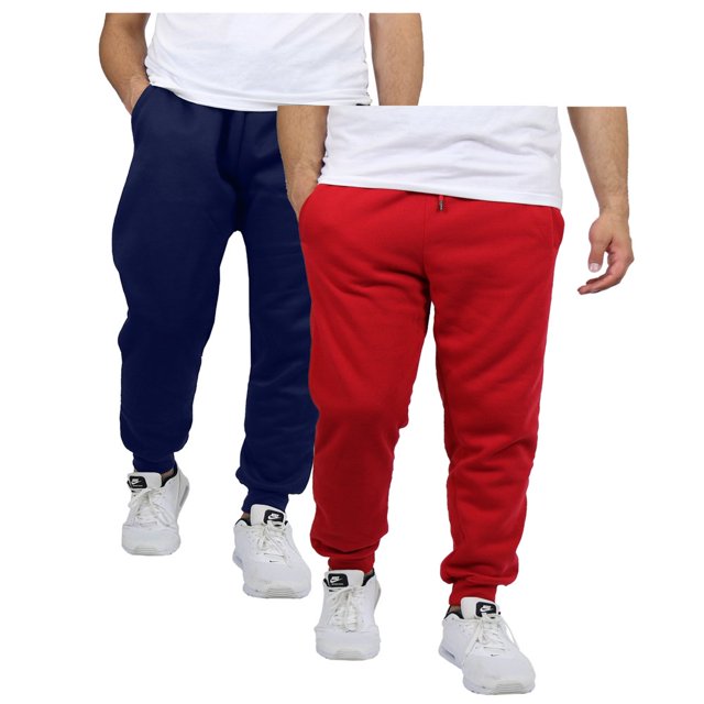 Men's 2 Pack Fleece Jogger Sweatpants,navy/red,M