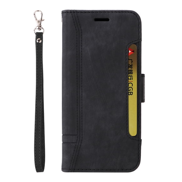 For Samsung A13 4G Case Leather Pure Magnetic Clasp Card Phone Cover - Black