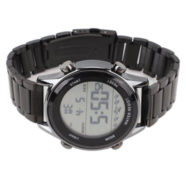 Men Digital Watch, LED Night Ligh Men Wrist Watch 50 Meters Waterproof Depth Plastic Case Alloy Band for Shopping Black,Silver