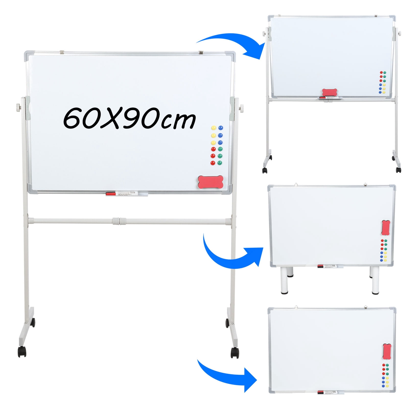 Neinkie Rolling Whiteboard, White Board with Wheels, Mobile Whiteboard with Stand, Portable Magnetic Dry Erase Board on Wheels, with 5 Markers, 12 Magnetic Nails & 1 Eraser